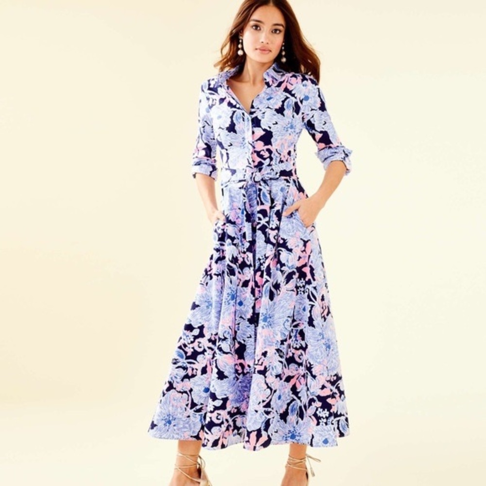 (SOLD) Lilly Pulitzer Mira Stretch Shirtdress Amore Please Size 2